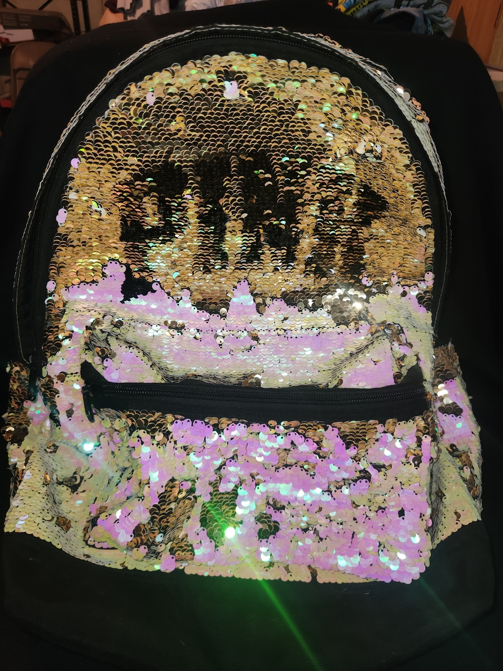 PINK Victoria's Secret Sequin Reversible Backpack - Iridescent Gold & Pink #415 - Picture 4 of 10